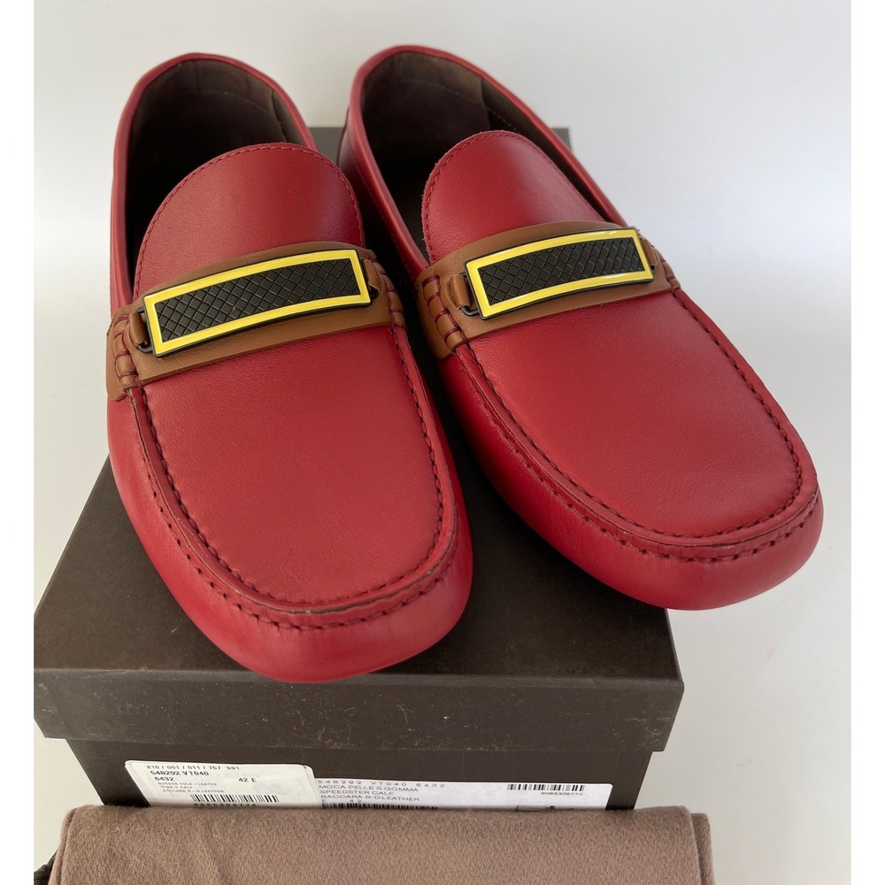 Bottega Veneta Men's Tennis Calf Leather Red Driver Shoe, 548292, sz US 9